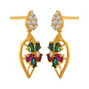 22K gold earrings with a gemstone flower on top of a leaf design and stone detailing