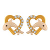 22K gold earrings with peach dolphin motifs in stone-studded hearts 