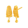 22KT (916) Yellow Gold Dangle Stud Earrings With Fine Leaf Engraving And Ball Drop