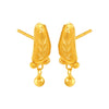 22KT (916) Yellow Gold Dangle Stud Earrings With Fine Leaf Engraving And Ball Drop