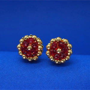 22KT (916) Yellow Gold Red Bead Traditional Thushi Stud Earrings