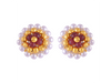 22K Regal Pearl & Red Beads Tushi Gold Stud Earrings