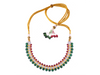 22K Intricate Pearl Gold Tushi Necklace with Red & Green Beads