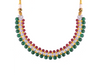 22K Intricate Pearl Gold Tushi Necklace with Red & Green Beads