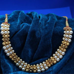 22KT (916) Yellow Gold Traditional Maharashtrian Design with White Beads Thusi Necklace