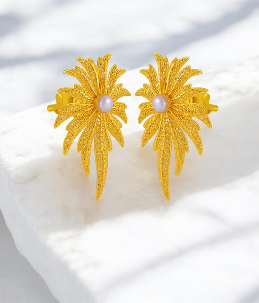 22k Gold Drop Earrings Floral Filigree Design
