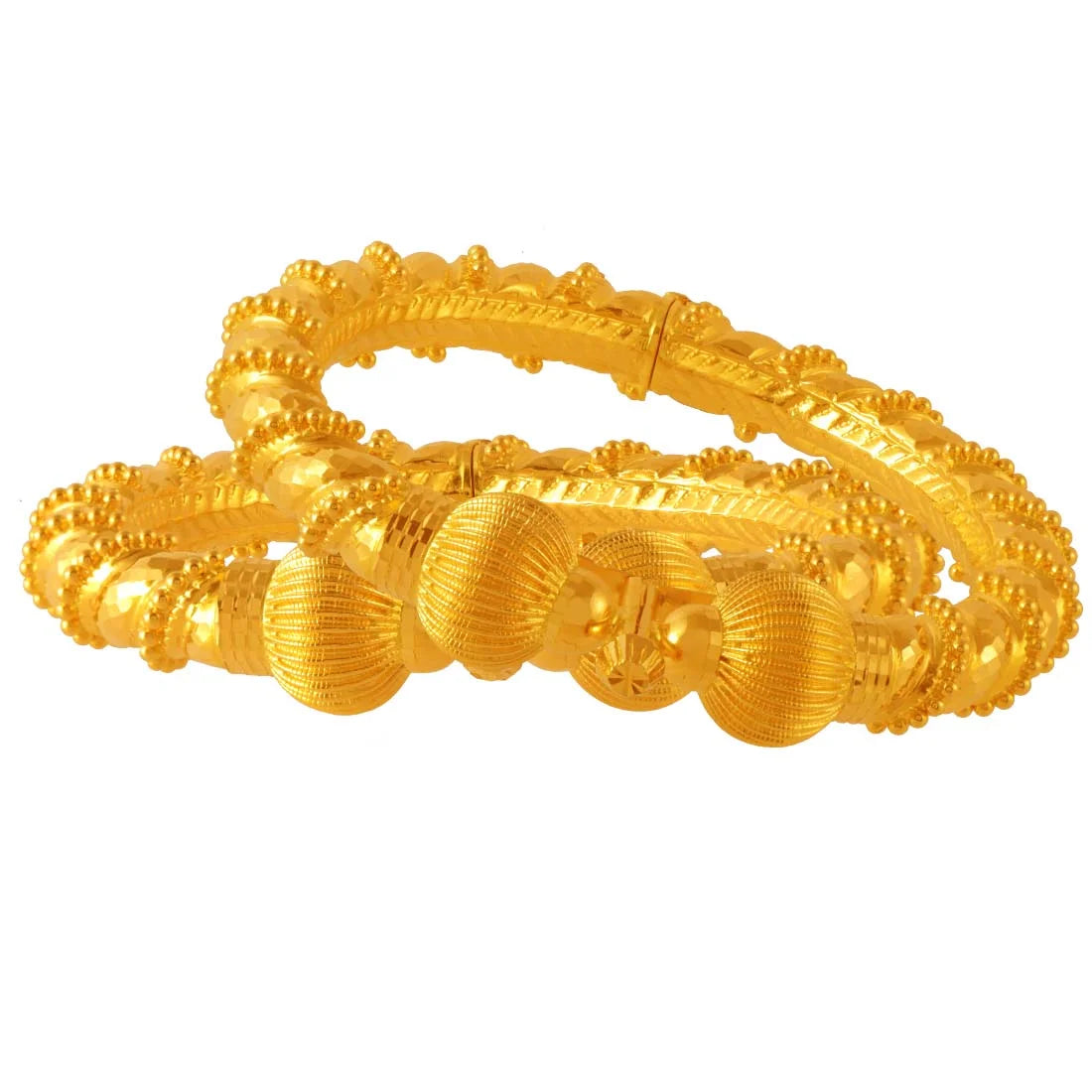 22K Gold Wedding Bangles With Granulated & Beaded Design For Women & Girls