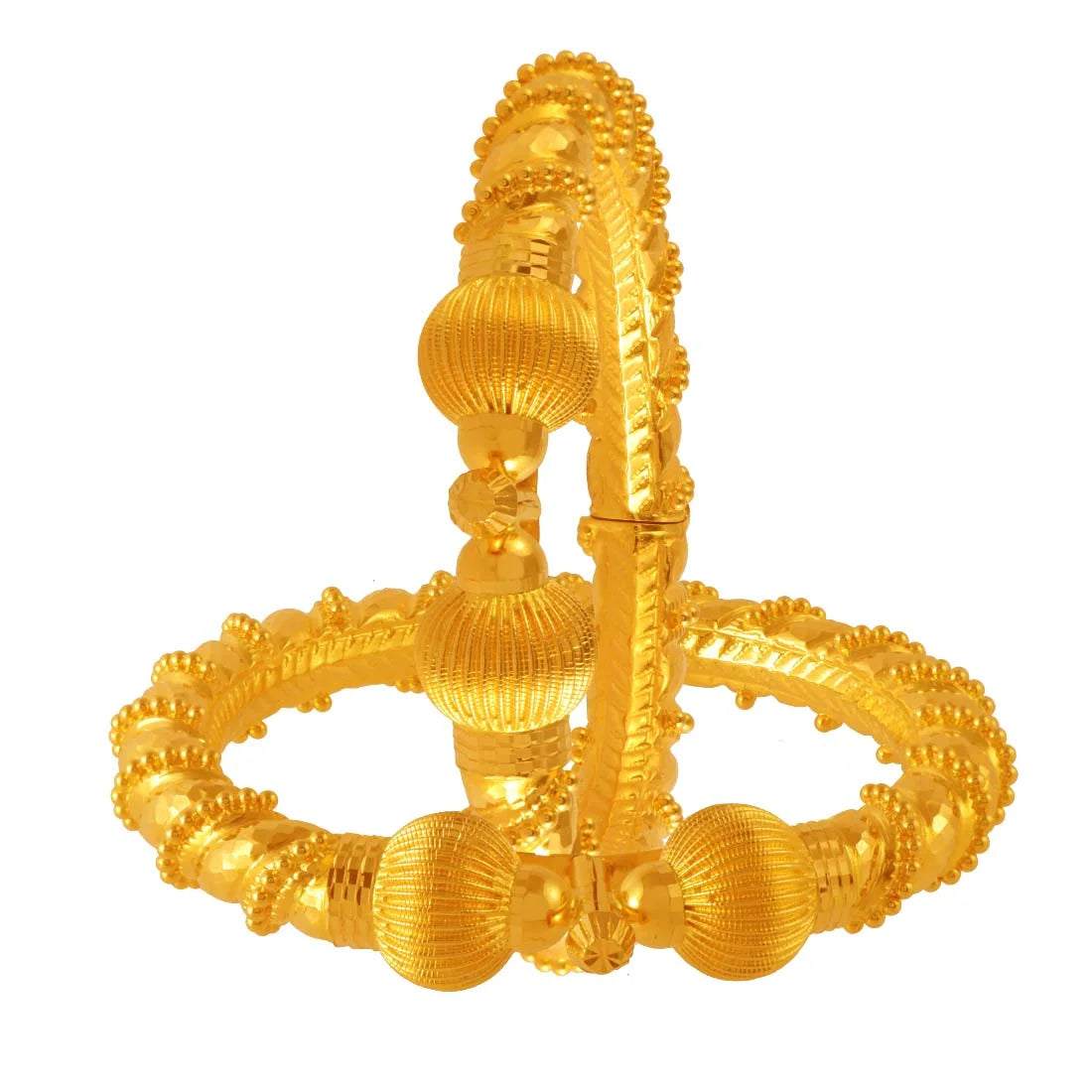 22K Gold Wedding Bangles With Granulated & Beaded Design For Women & Girls
