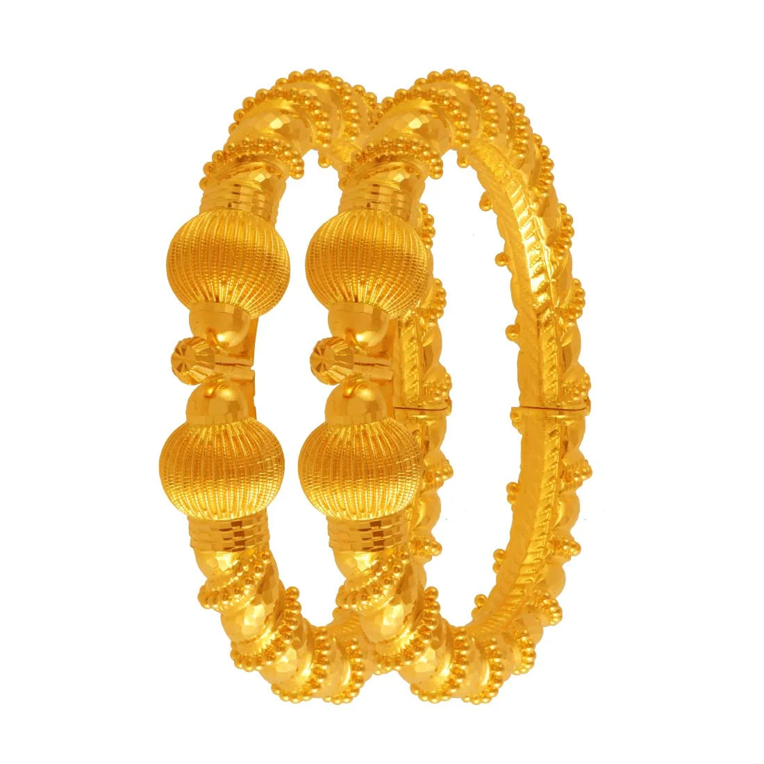 22K Gold Wedding Bangles With Granulated & Beaded Design For Women & Girls