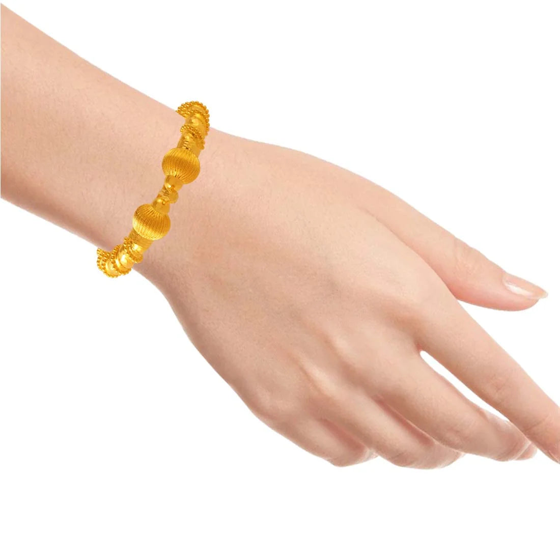 22K Gold Wedding Bangles With Granulated & Beaded Design For Women & Girls
