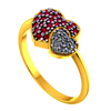 Heart shaped 22K gold ring with American diamond and ruby detailing