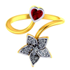 22K gold ring with a American diamond studded five-petal floral design and a mini heart