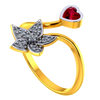 22K gold ring with a American diamond studded five-petal floral design and a mini heart