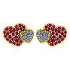 Heart-shaped 22K gold earrings with American diamond and ruby detailing