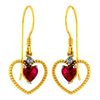 22K Heart Shaped gold earrings with a red stone