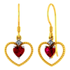 22K Heart Shaped gold earrings with a red stone