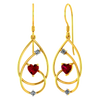 22K Gold earrings with intricate design and red heart shaped stone