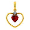 22K Heart shaped gold pendant with a red heart shaped stone in the middle