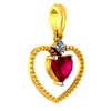 22K Heart shaped gold pendant with a red heart shaped stone in the middle