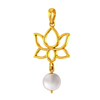 22K Gold pendant with a design of lotus and a pearl hanging in the bottom