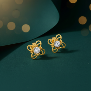 14KT (585) Yellow Gold And American Diamond Stud Earrings For Women