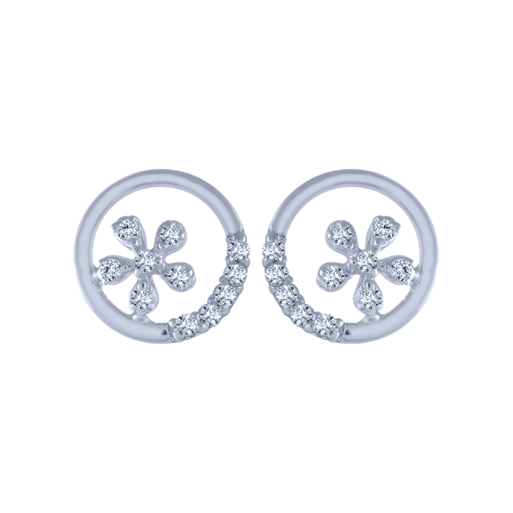 14KT (585) White Gold and Diamond Stud Earrings for Women