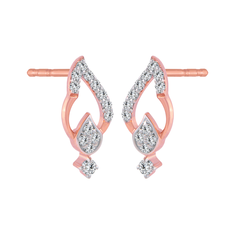 14KT (585) Rose Gold and Diamond Stud Earrings for Women