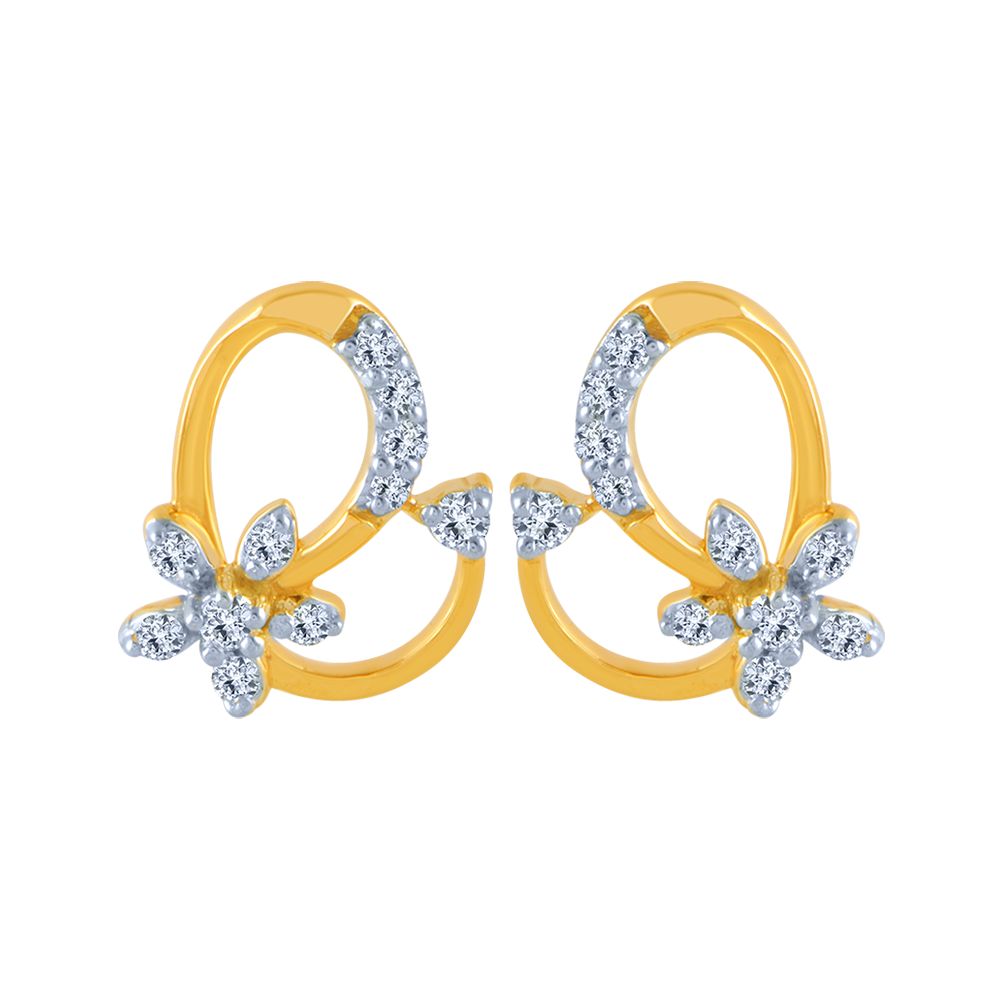 14k (585) Yellow Gold and Diamond Stud Earrings for Women