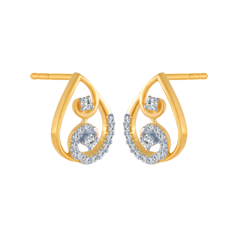 14KT (585) Yellow Gold and Diamond Stud Earrings for Women