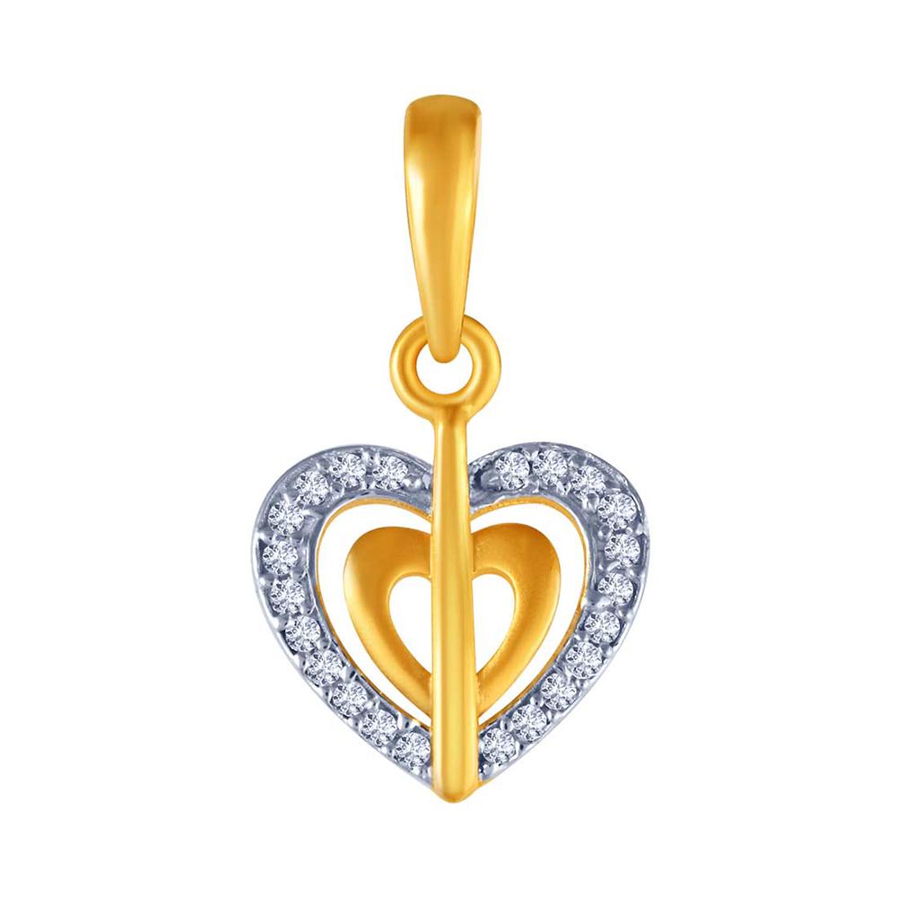 14K Dual layered studded heart pendant
