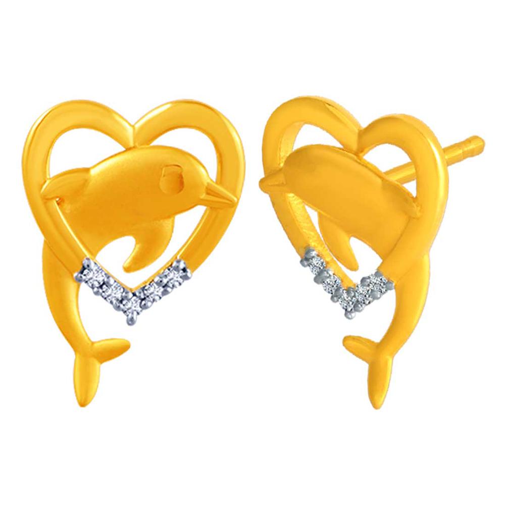 14K Heart Shape Gold Earrings with Dolphin
