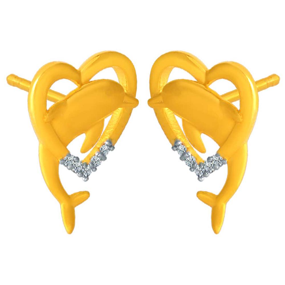 14K Heart Shape Gold Earrings with Dolphin
