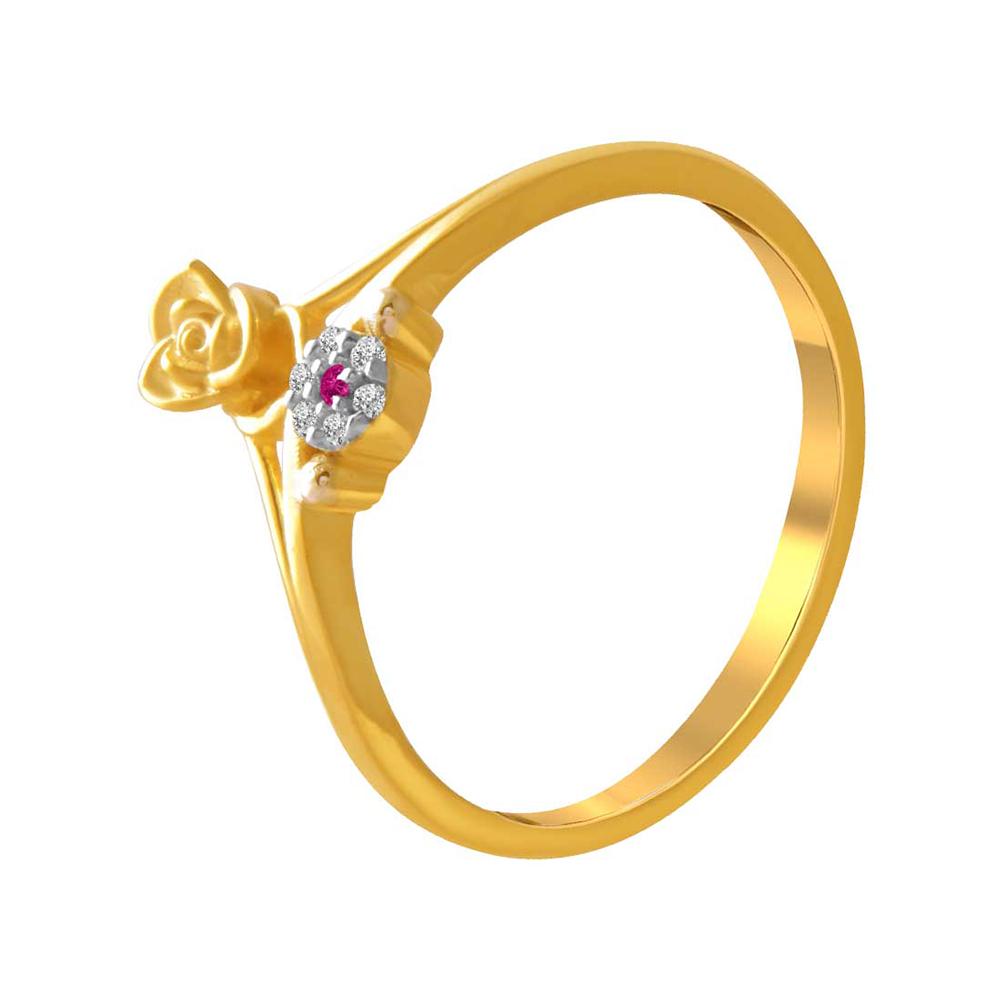 14K gold double flower pink and white ring