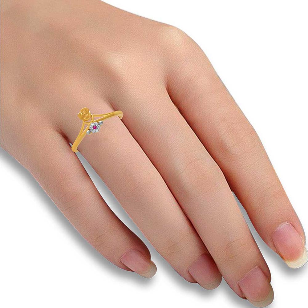 14K gold double flower pink and white ring