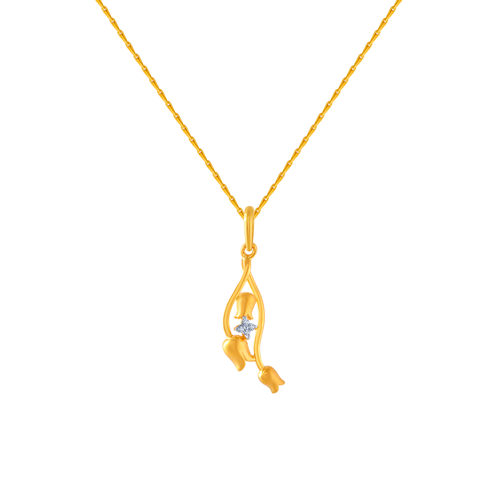 14KT (585) Yellow Gold and American Diamond Pendant for Women