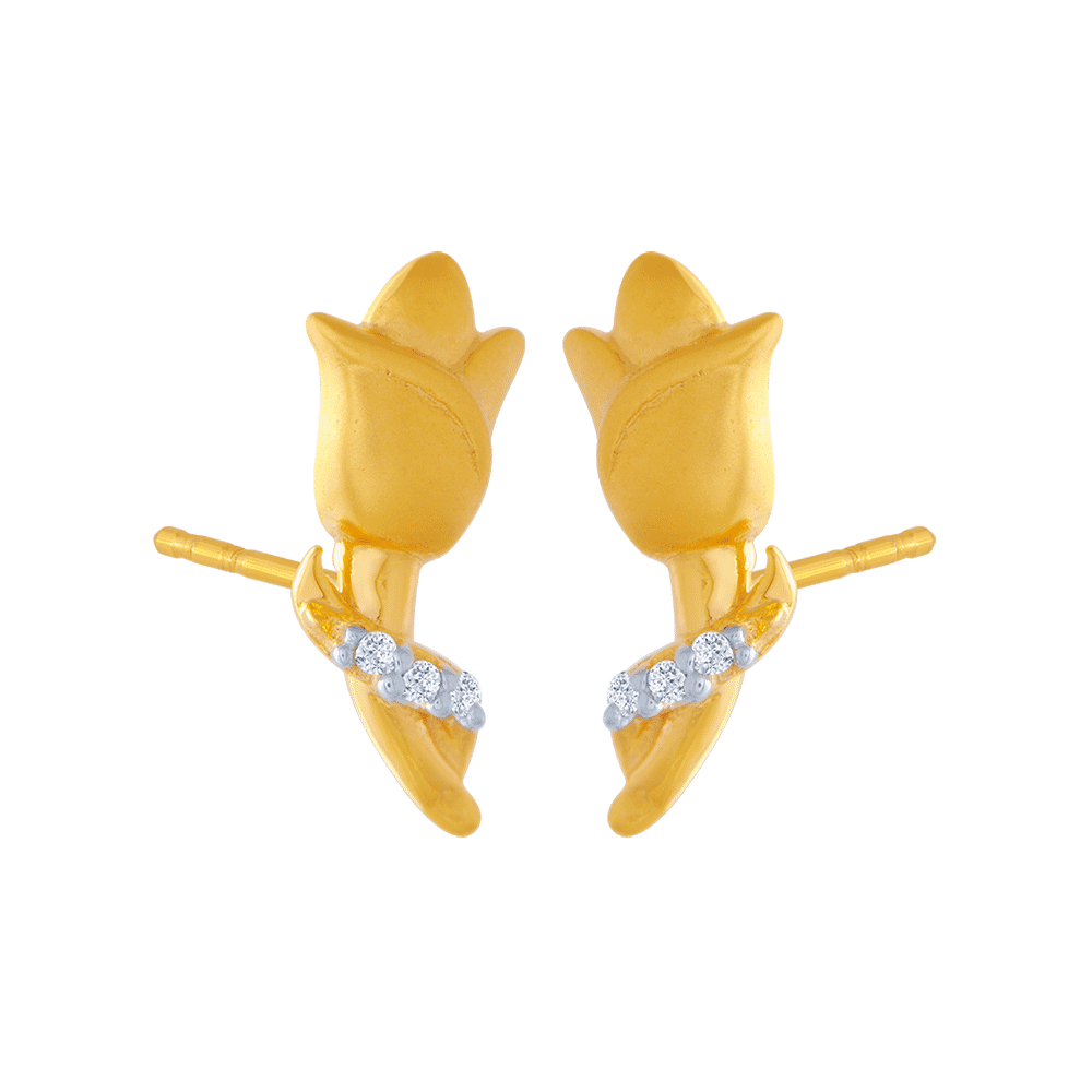 14KT (585) Yellow Gold and American Diamond Stud Earrings for Women