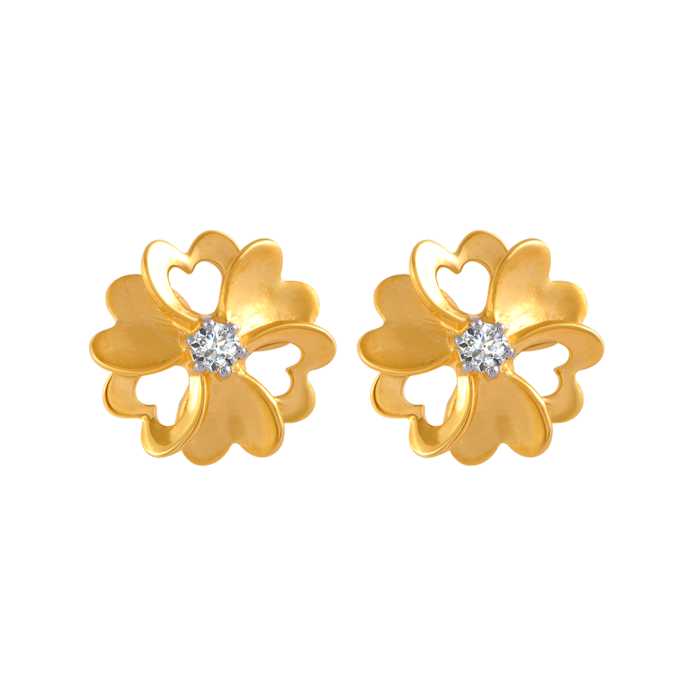 14KT (585) Yellow Gold and American Diamond Stud Earrings for Women