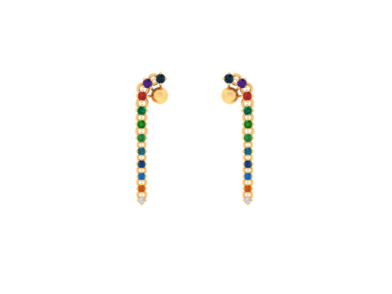 14K unique gold earrings with multi-coloured stones