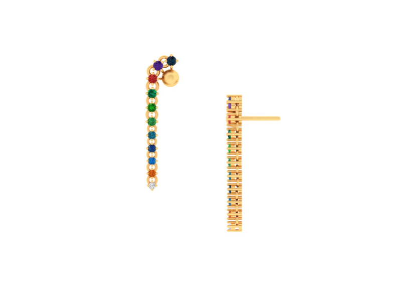 14K unique gold earrings with multi-coloured stones