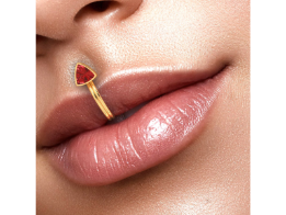 14K Gold Lip Ring with Red Triangle Stone