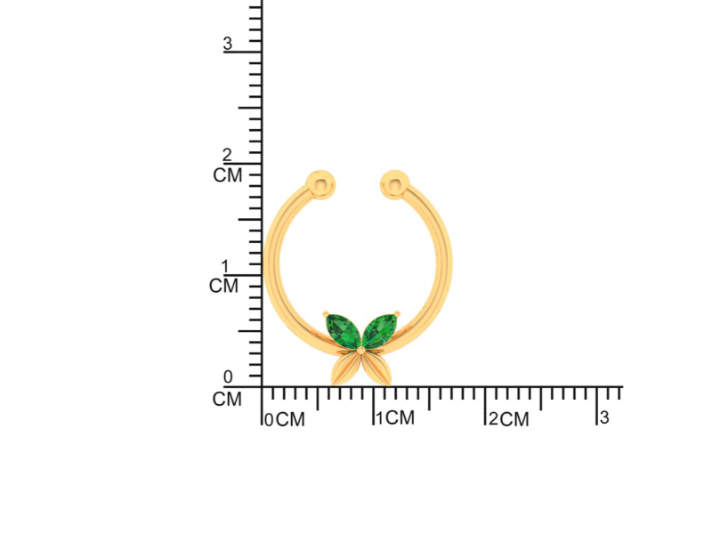 14K Floral Gold Nose Ring with Green Stones