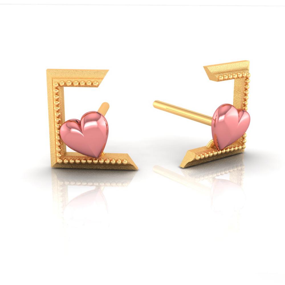 14K Half Sqaure and Hearts Gold Earrings
