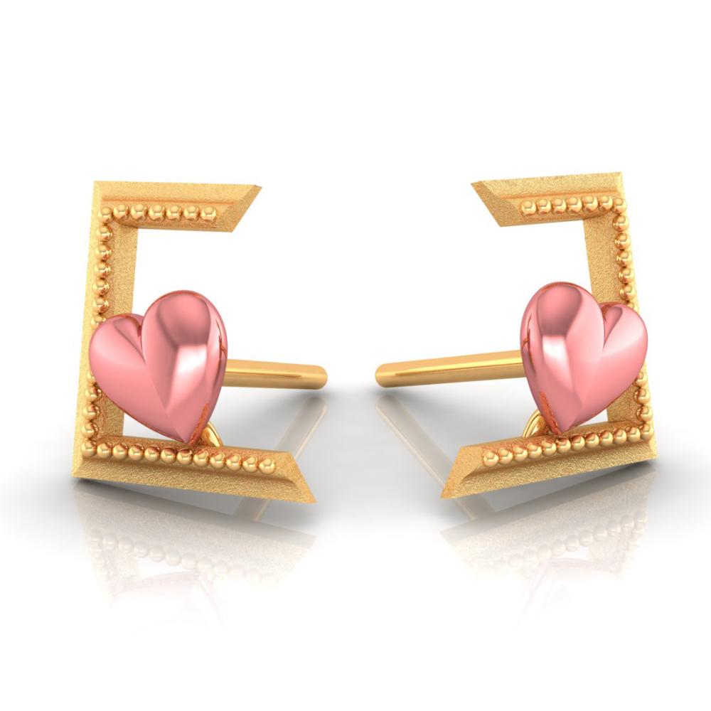 14K Half Sqaure and Hearts Gold Earrings