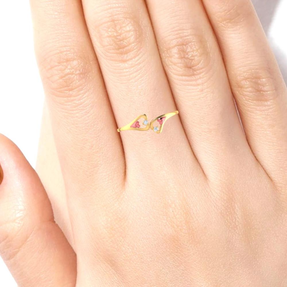 Latest Design 14K studded hearts Double mini stone Gold ring for Women
