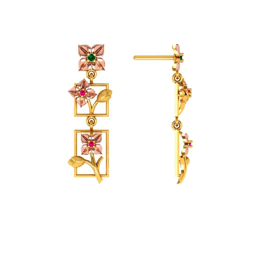 3 Tiered 14K Climber Gold Floral Earrings