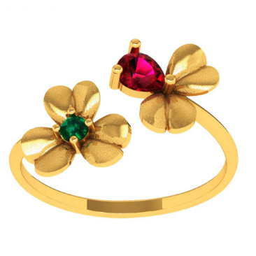 Amazea Stone Studded Double Floral 14KT Gold Ring