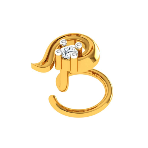 14KT Stone Studded Designer Gold Nose Pin