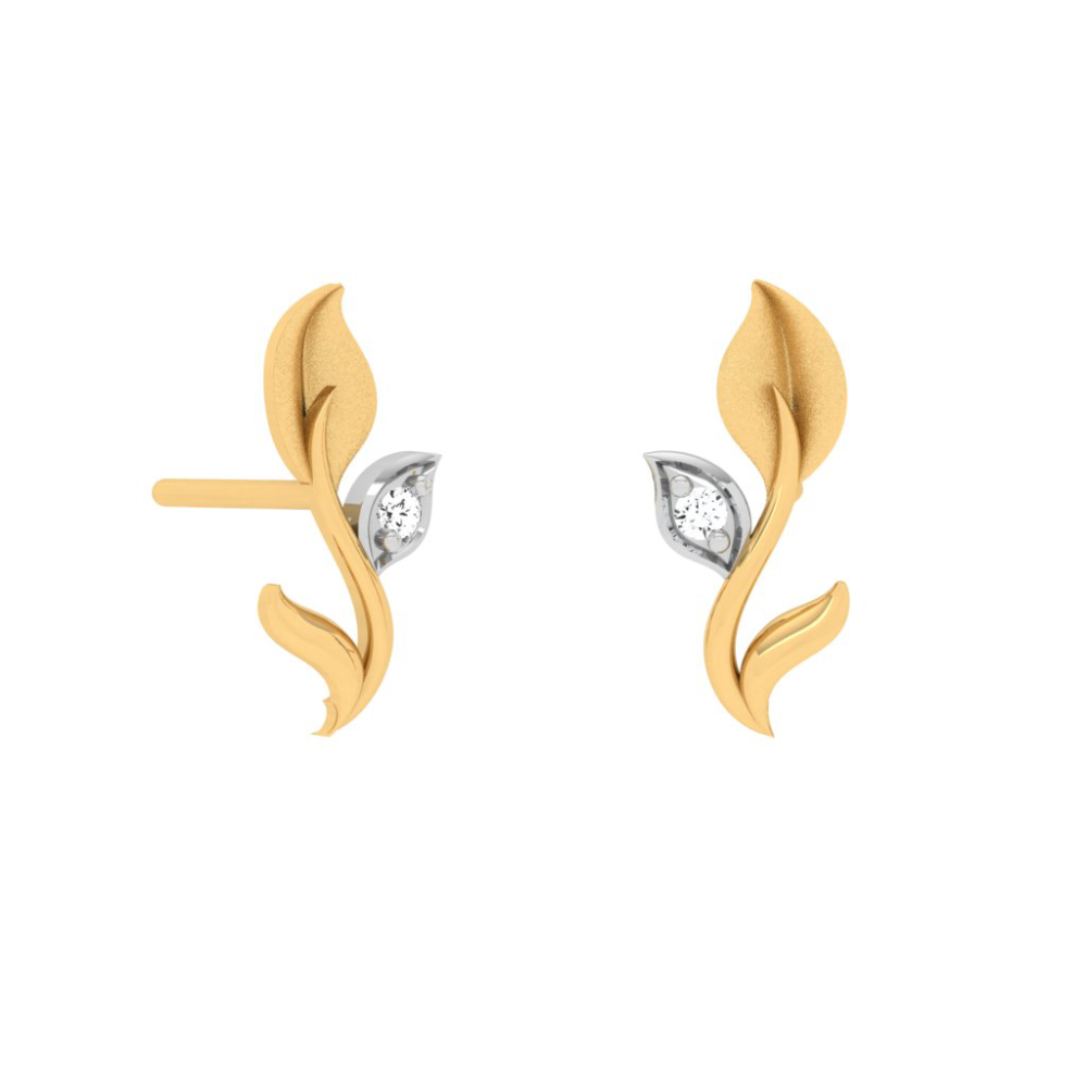 Stone-Studded Leaf Motif Gold Earring Design With Impeccable Craftsmanship