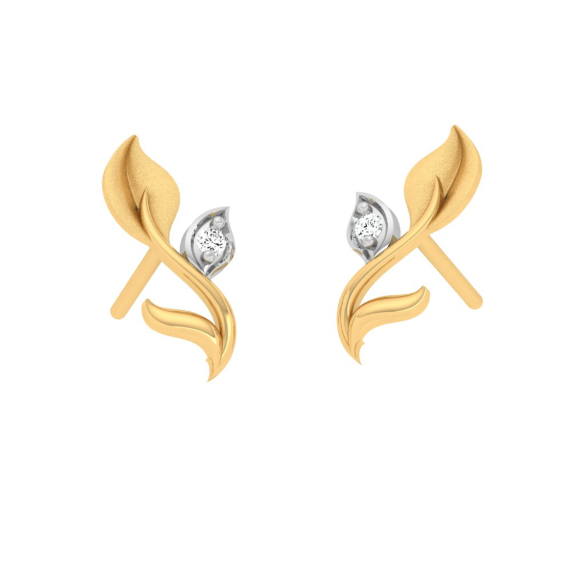 Stone-Studded Leaf Motif Gold Earring Design With Impeccable Craftsmanship