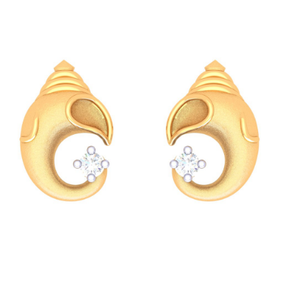 14K Lord Ganesh Gold Earrings With White Gem From Amazea Collection